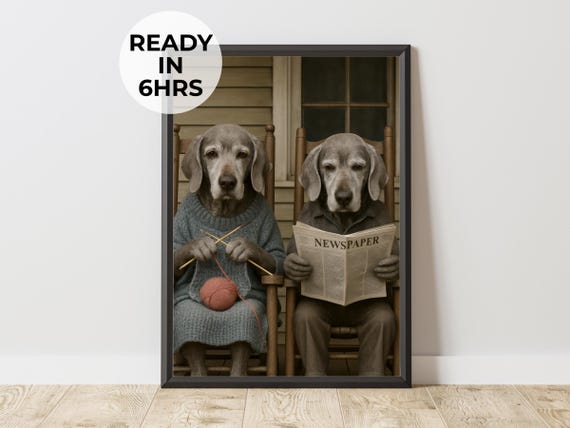 Custom Grandparent Pet Portrait Funny Old Age Dog Art Couple Gift