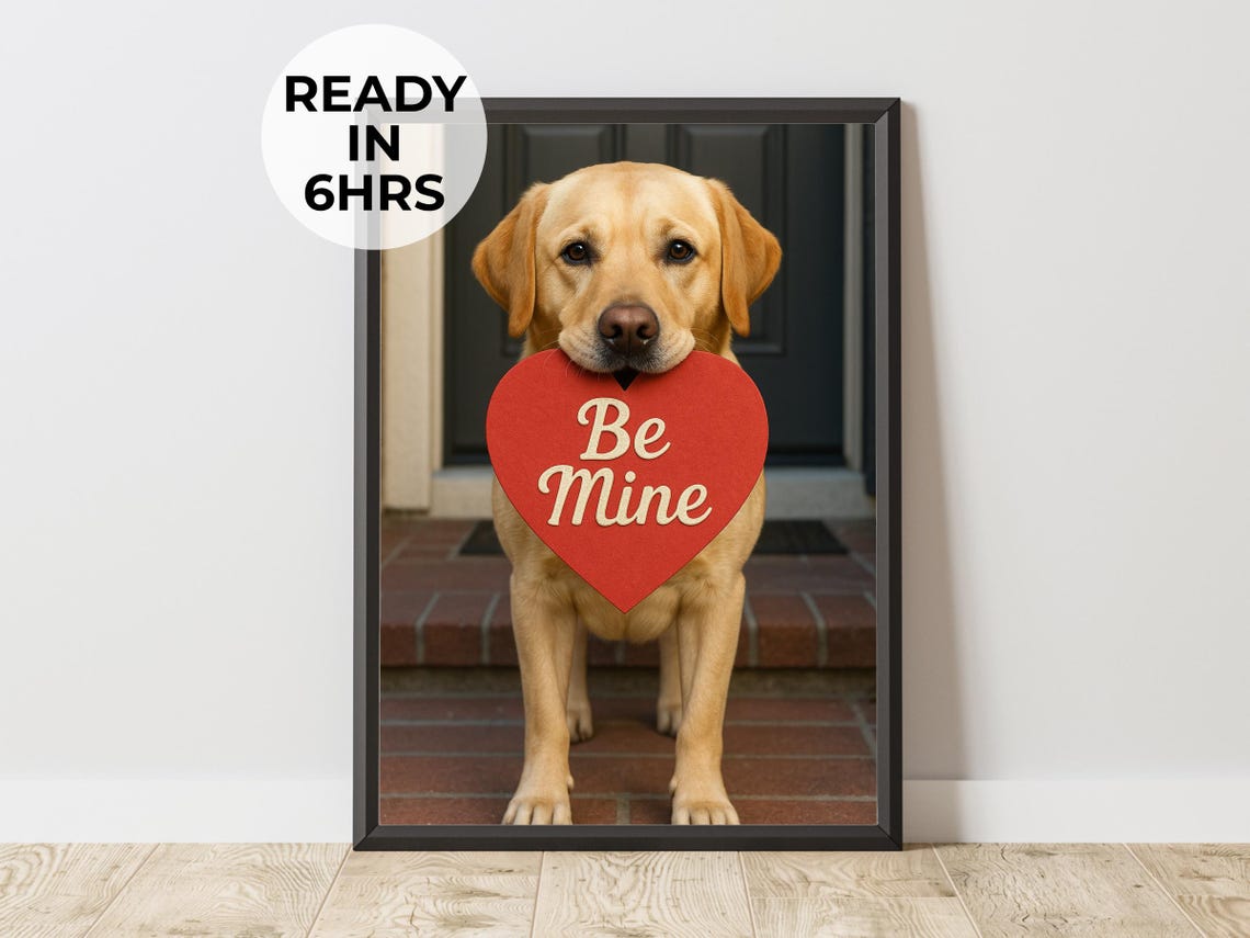 Custom Be Mine Dog Portrait Labrador Valentine Heart Gift Poster