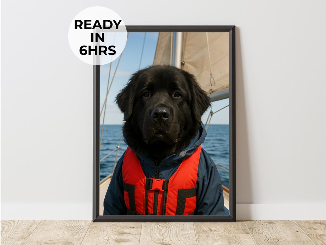 Sailor Dog in Red Life Vest Custom Nautical Pet Portrait Print