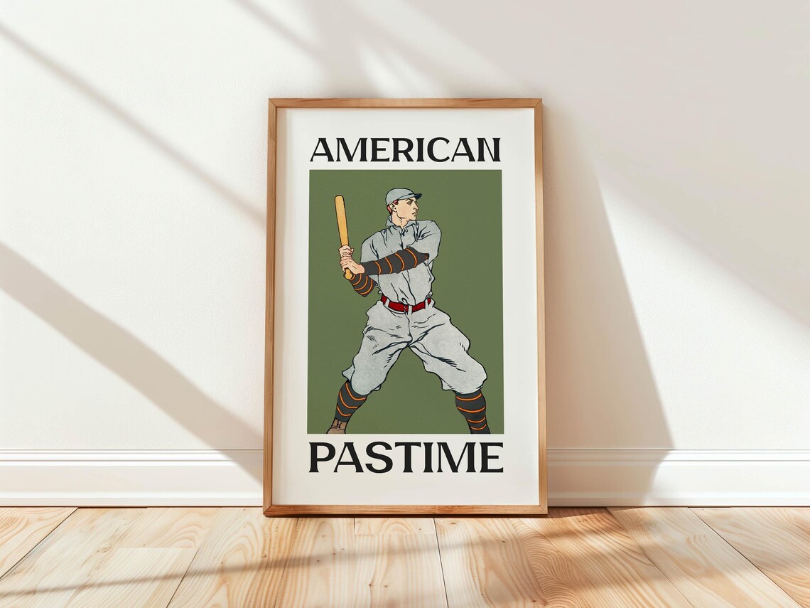 American Pastime Vintage Baseball Player Illustration Poster - Image 3