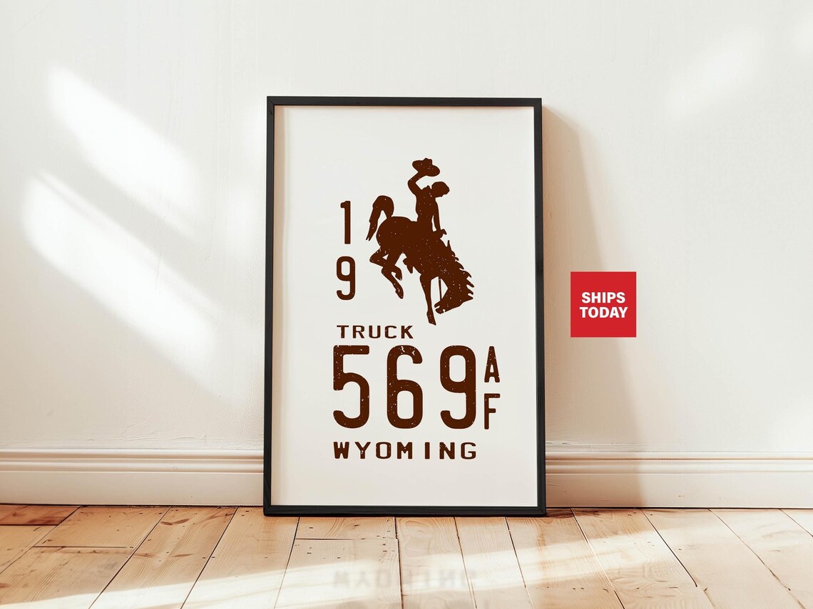 Wyoming Retro Travel Poster, Rustic State Symbol