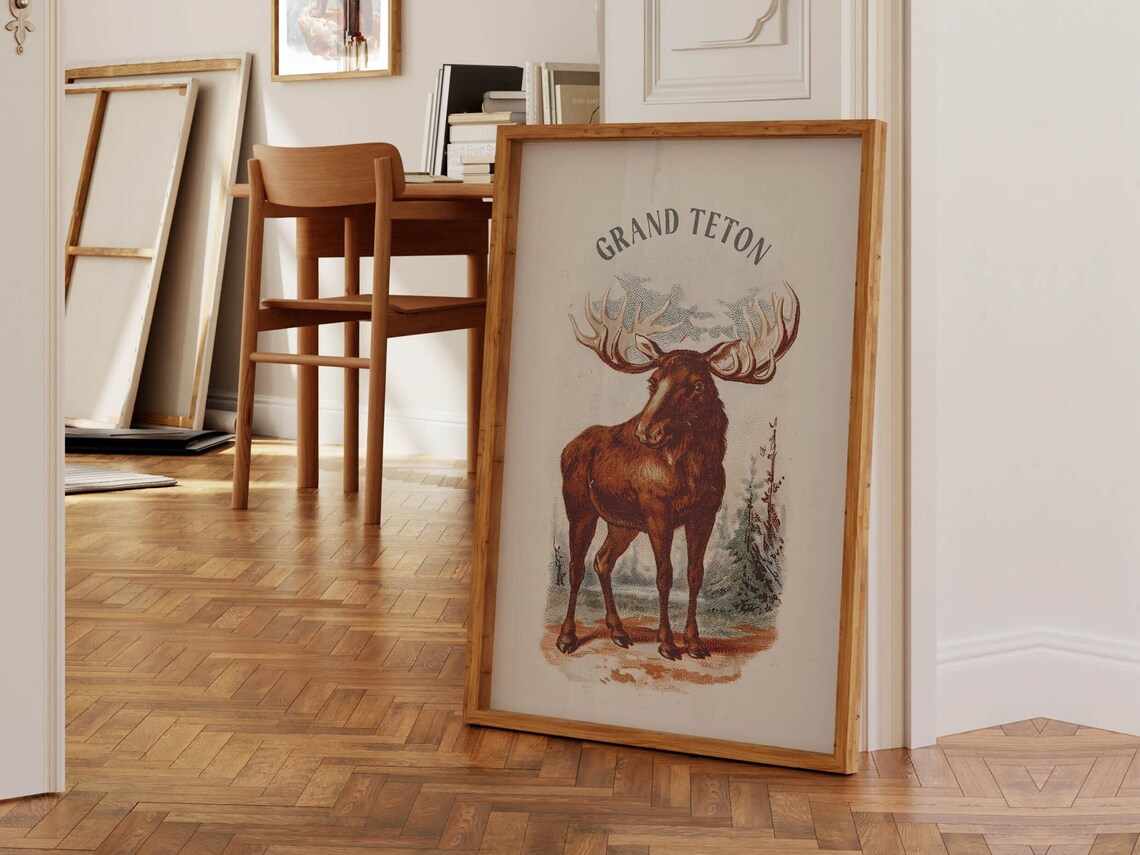 Grand Teton Vintage Moose Wildlife Wyoming National Park Poster