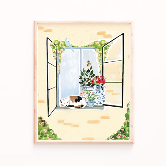 Cat In The Window Art Print, Hallway Wall Art