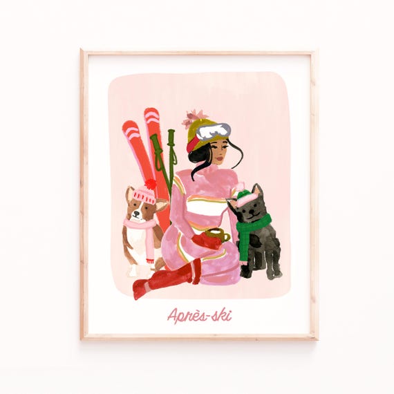 Aprs Ski Cozy Winter Illustration, Ski Lodge Decor