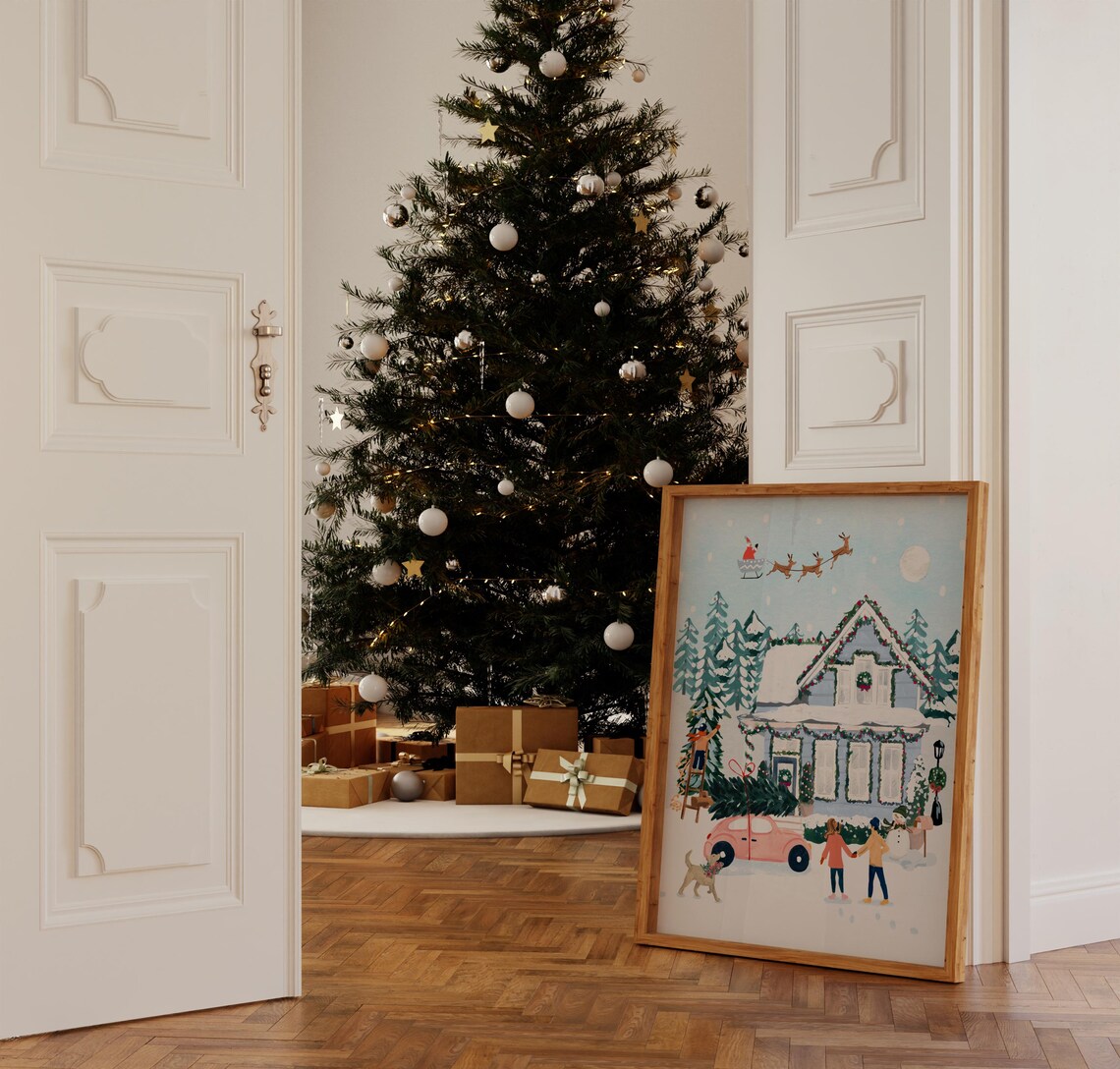 Christmas Village Watercolor Holiday Art Print - Image 4