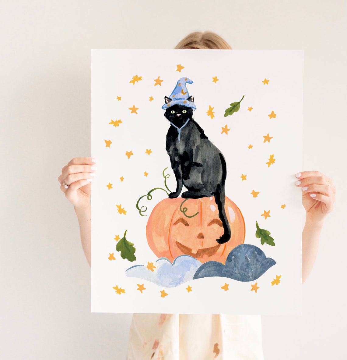 Black Witch Cat Halloween Art Print - Image 4