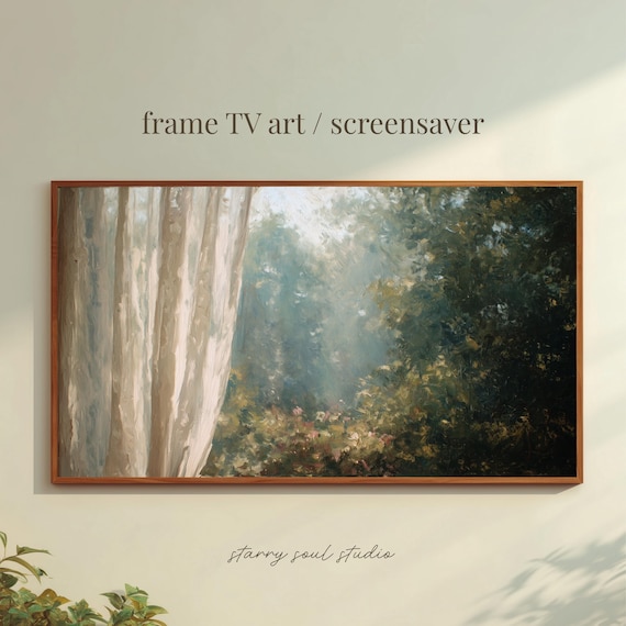 Sunlit Sheer Curtain Misty Forest Garden Impressionist TV Art Poster
