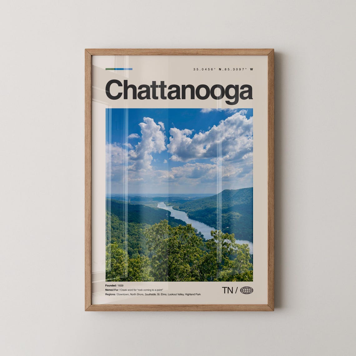 Chattanooga Tennessee River Valley Real Photo Modern Travel Poster