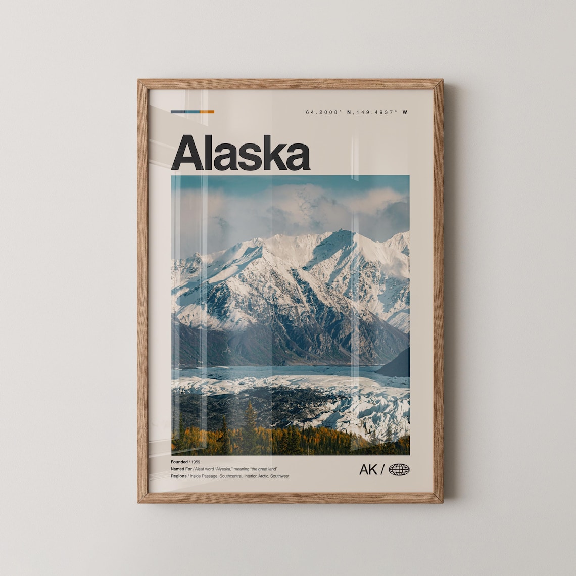 Alaska Glacier Snowy Peaks Golden Fall Colors Photo Travel Poster