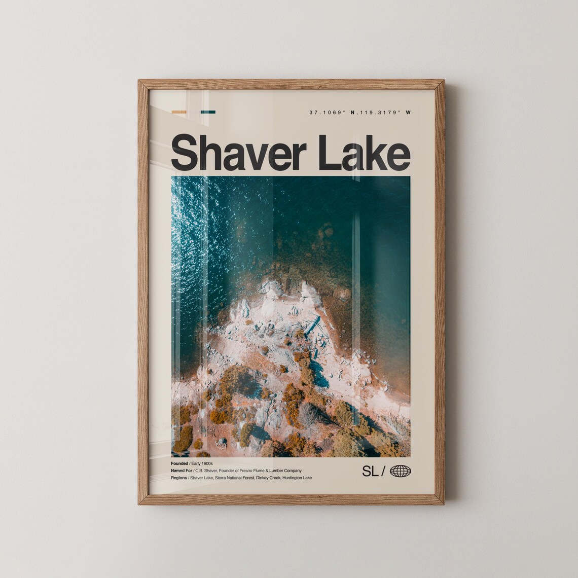 Shaver Lake California Poster Aerial Shoreline Travel Photo Decor