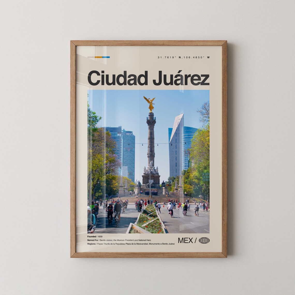 Ciudad Juarez Mexico Travel Poster Angel Monument Avenue Cyclists Photo