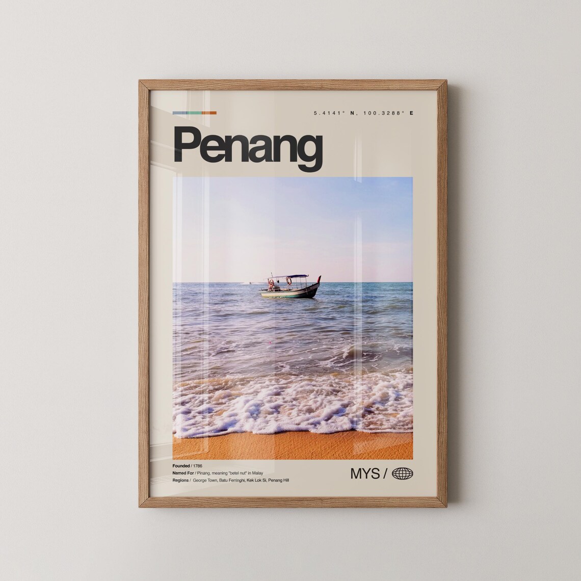 Penang Malaysia Tropical Beach Boat Surf Waves Travel Poster