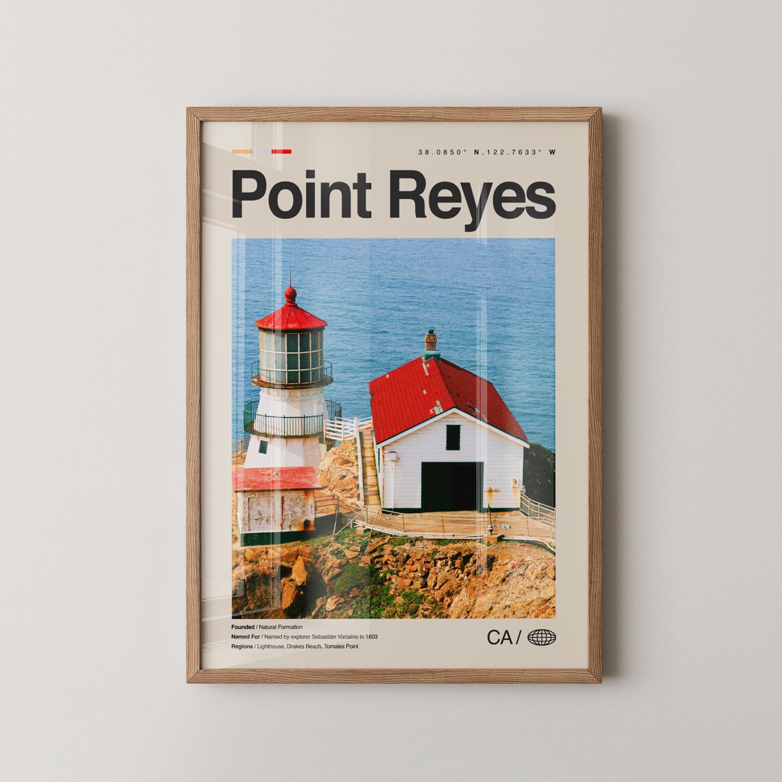 Point Reyes Lighthouse Red Roof Coastal California Travel Poster