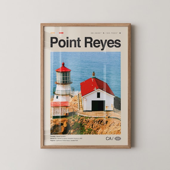Point Reyes Lighthouse Red Roof Coastal California Travel Poster