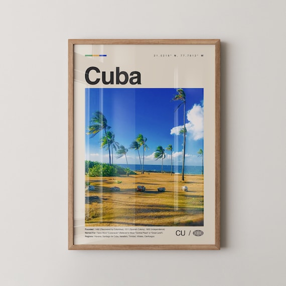 Cuba Beach Palm Trees Tropical Caribbean Photo Travel Poster