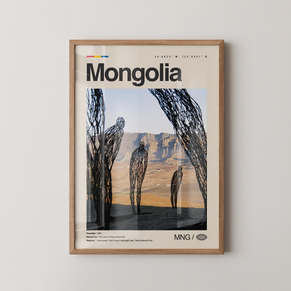 Mongolia Travel Art Wire Sculptures Eternal Blue Sky Adventure Poster
