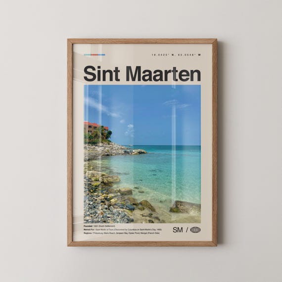 Sint Maarten Print No 1 Wall Art Poster Photo Map Caribbean