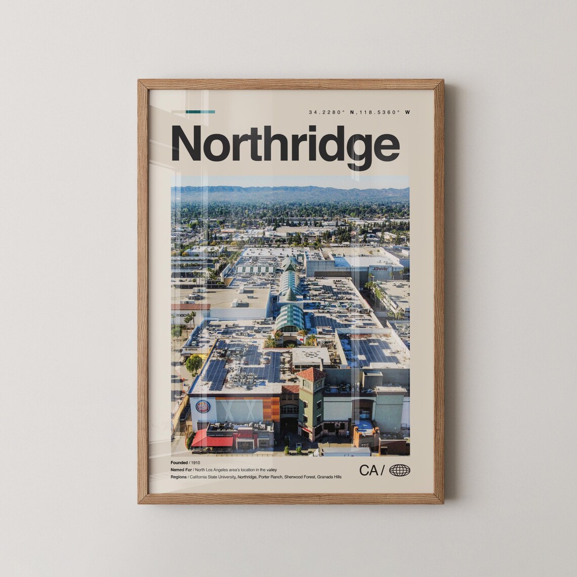 Northridge California Aerial Cityscape Minimalist Travel Poster