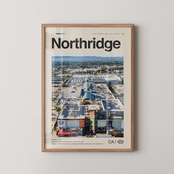 Northridge California Aerial Cityscape Minimalist Travel Poster
