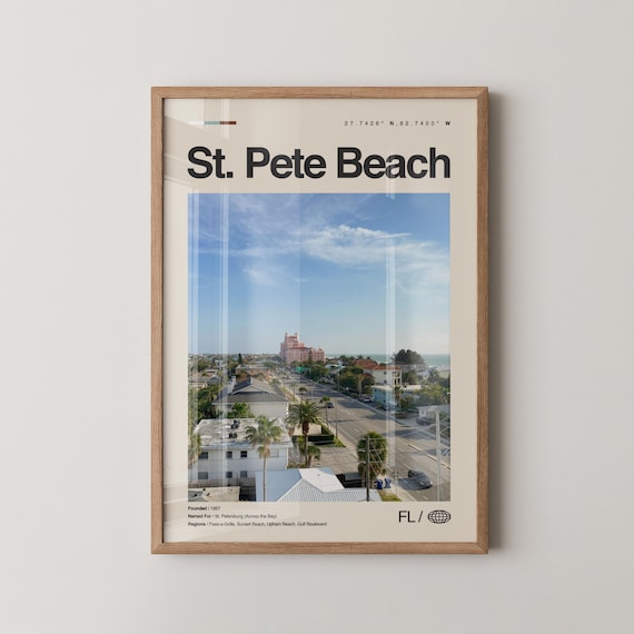 St Pete Beach Florida Gulf Boulevard Scene Vintage Travel Poster