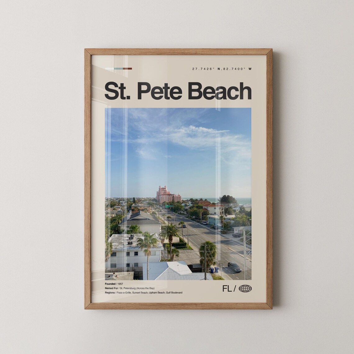 St Pete Beach Florida Gulf Boulevard Scene Vintage Travel Poster