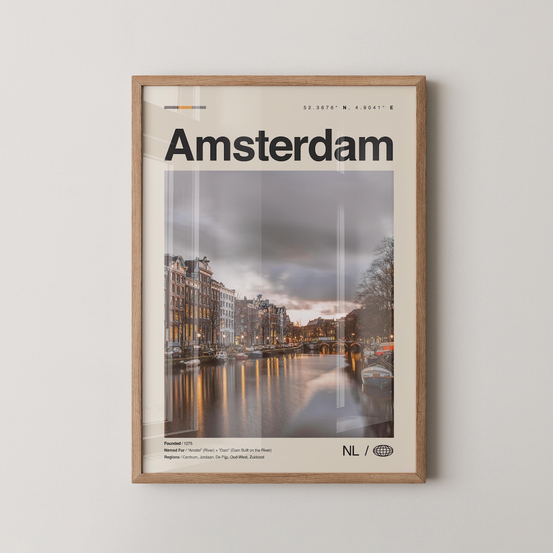 Amsterdam Netherlands Canal Night Minimalist City Photo Travel Poster
