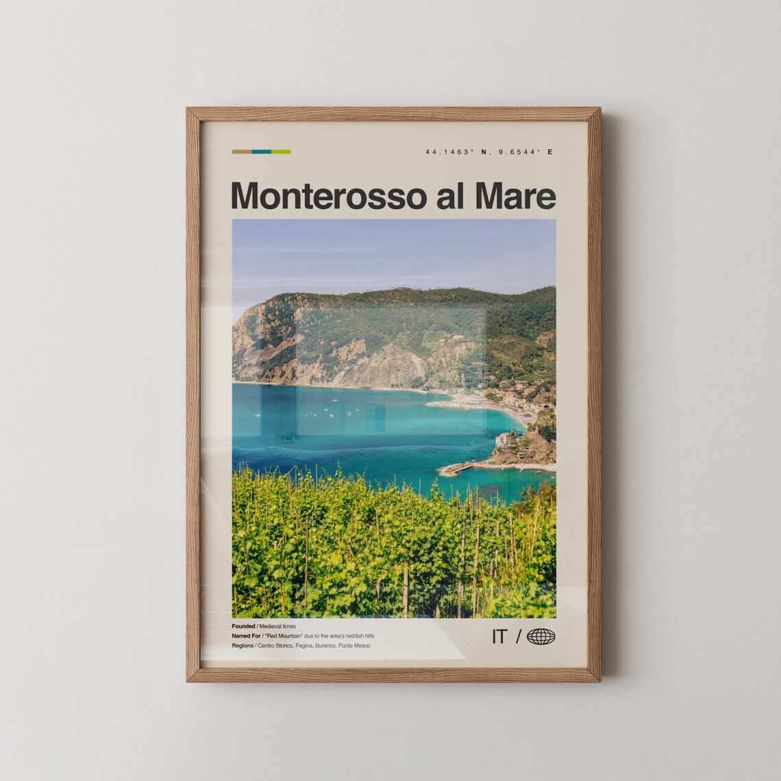 Monterosso al Mare Italy Coastal Bay and Vineyard Travel Poster