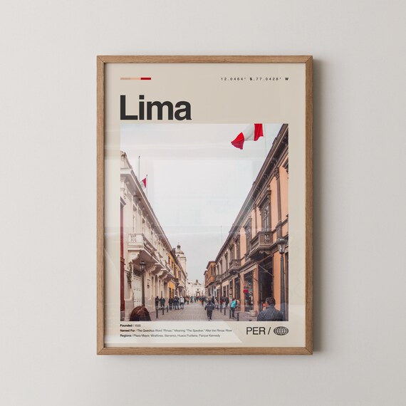 Lima Peru Colonial Street Flags Historic Center Photo Travel Poster