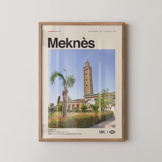Meknes Print Mekns Wall Art Poster Photo Dcor Map Morocco