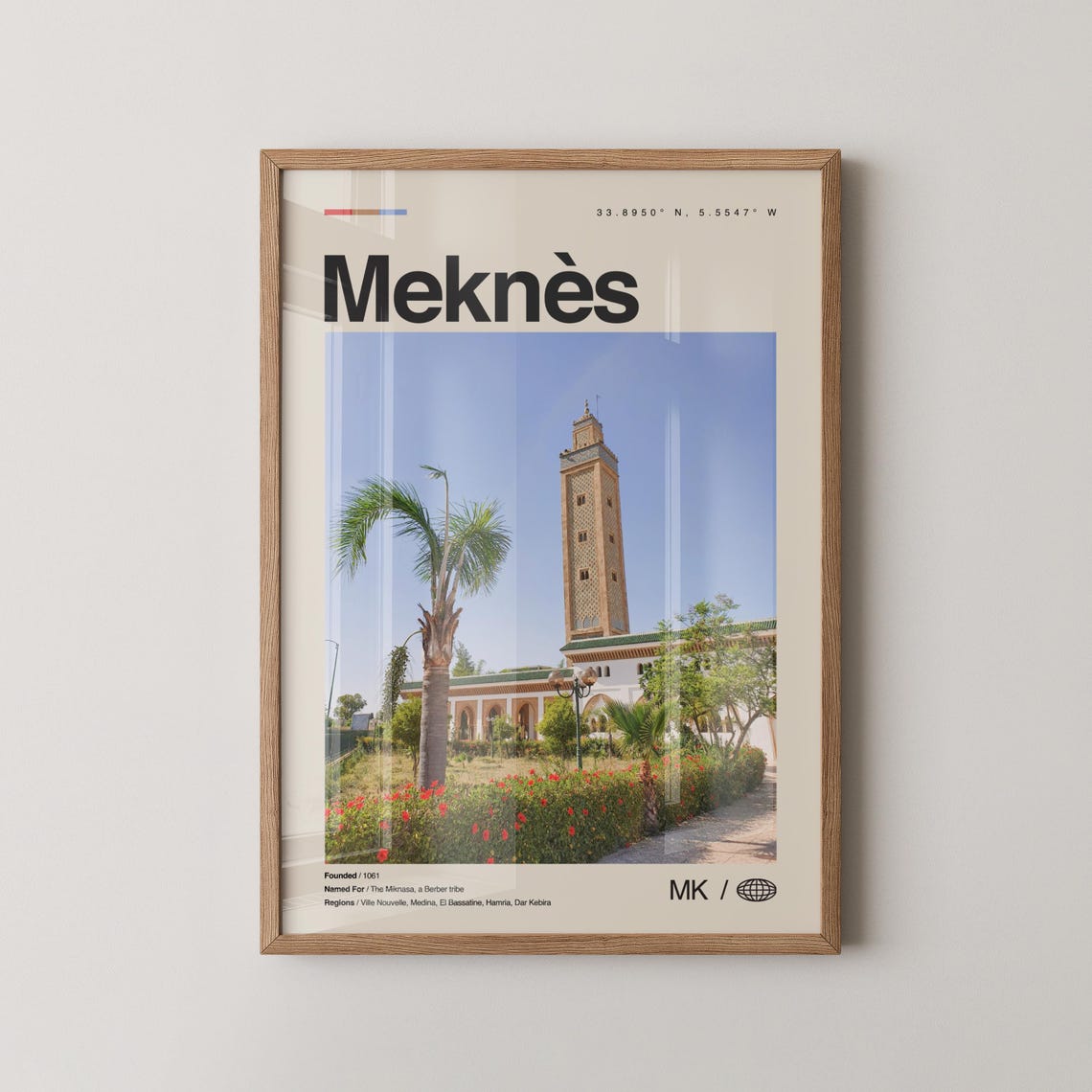 Meknes Print Mekns Wall Art Poster Photo Dcor Map Morocco