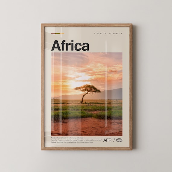 Africa Savanna Sunset Acacia Tree Photo Minimalist Travel Poster