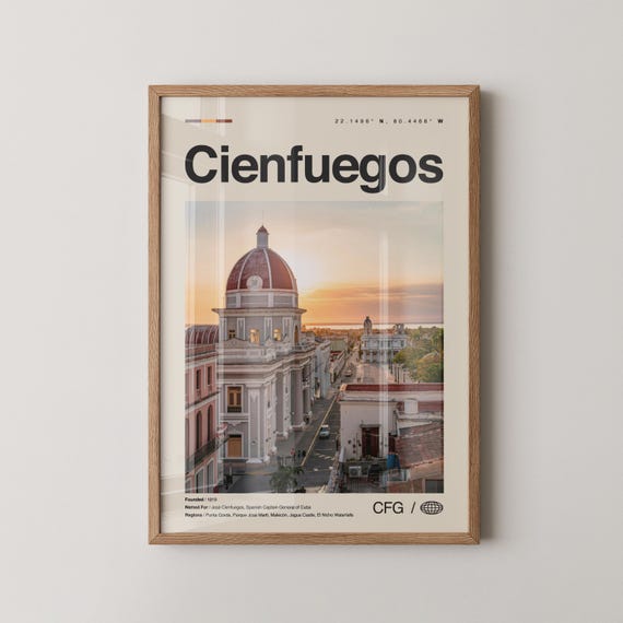 Cienfuegos Print Wall Art Poster Photo Dcor Map