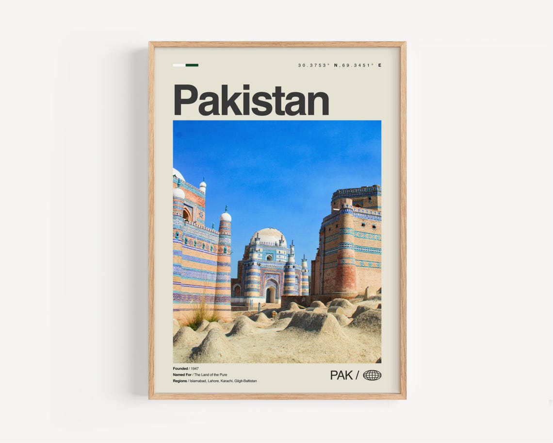 Pakistan Blue Tile Mausoleum Desert Photo Heritage Travel Poster