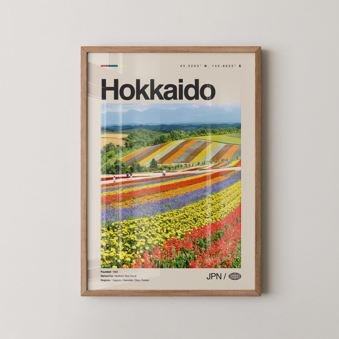 Hokkaido Japan Rainbow Flower Fields Minimalist Photo Travel Poster