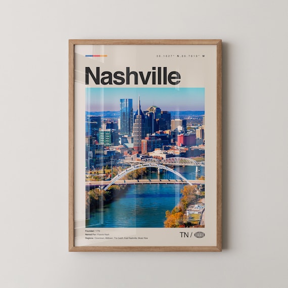 Nashville Travel Poster, Mid-Century Wall Map