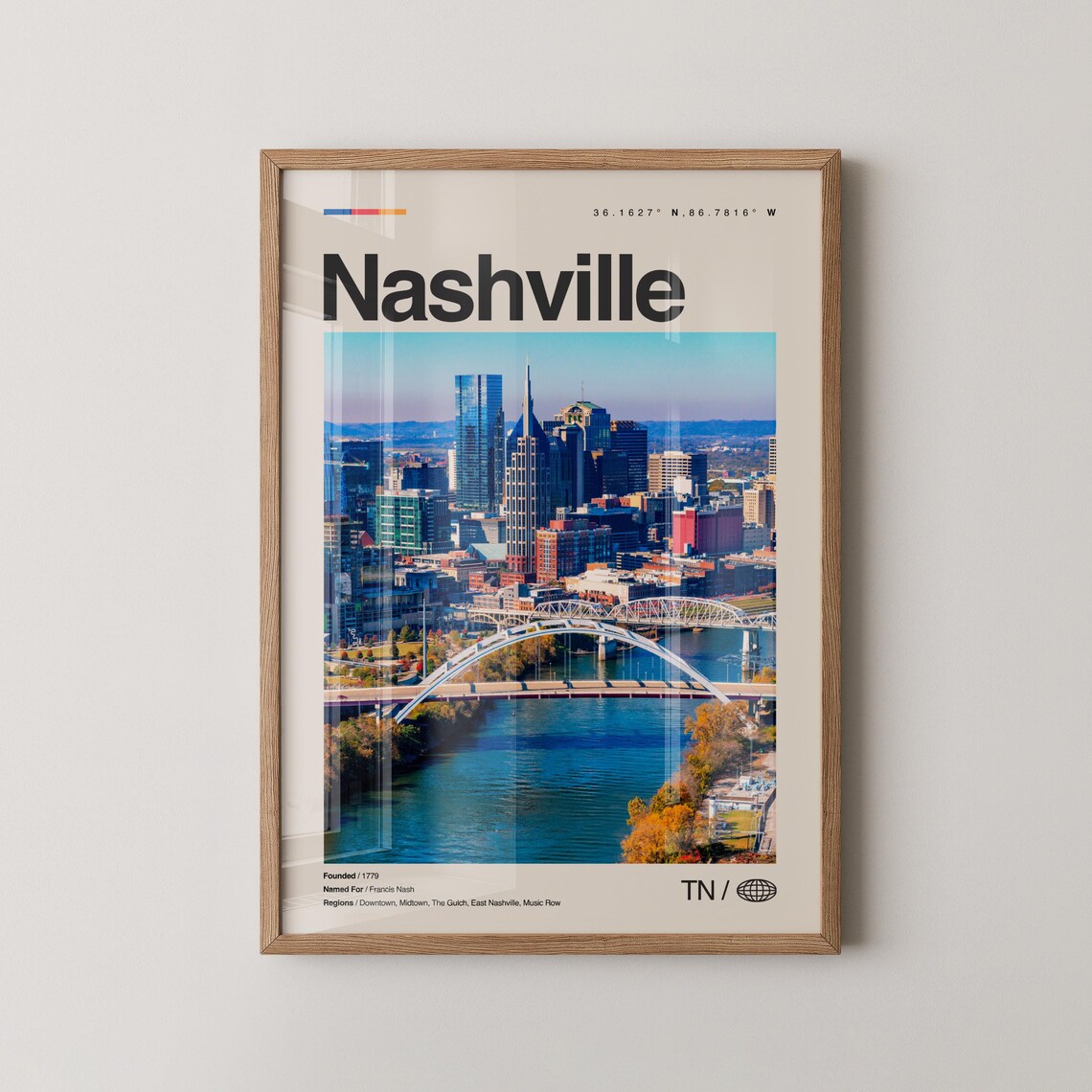 Nashville Travel Poster, Mid-Century Wall Map