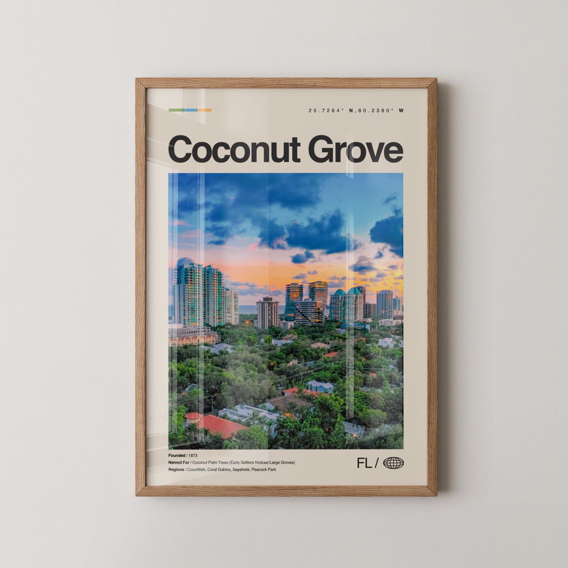 Coconut Grove Florida Skyline Sunset Minimalist Travel Poster