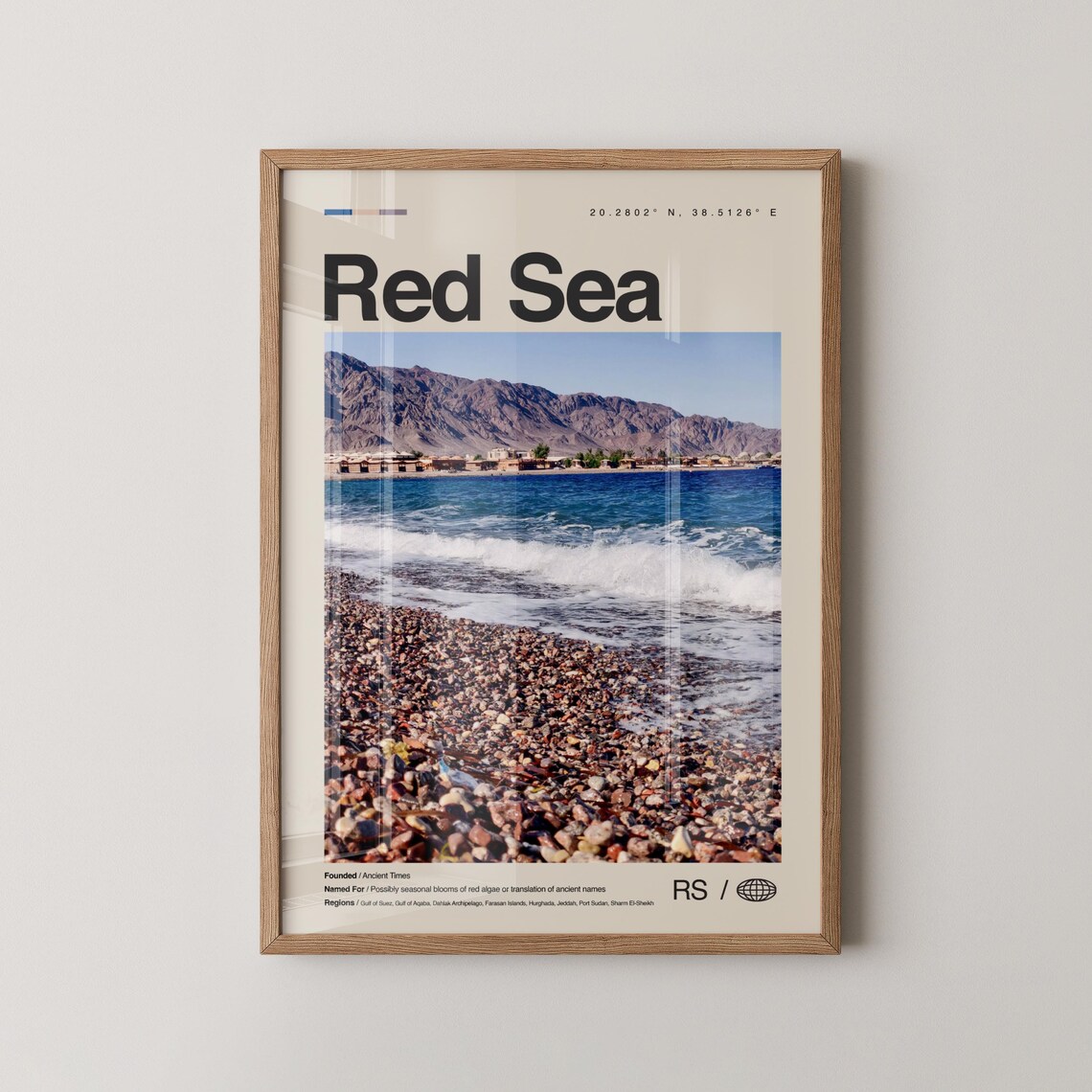 Red Sea Coastal Rocky Beach Waves Minimalist Photo Travel Poster