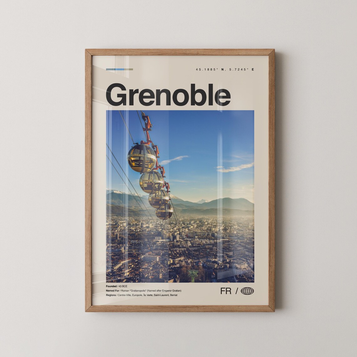 Grenoble France Bubble Cable Car Cityscape Travel Photo Poster