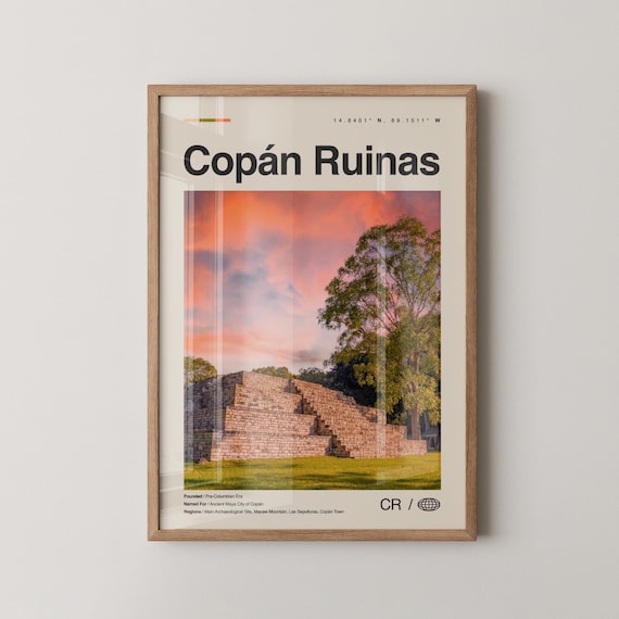 Copan Ruinas Ancient Maya Pyramid Sunset Photography Travel Poster