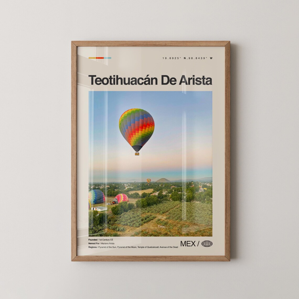 Teotihuacan De Arista Hot Air Balloons Over Pyramids Travel Poster
