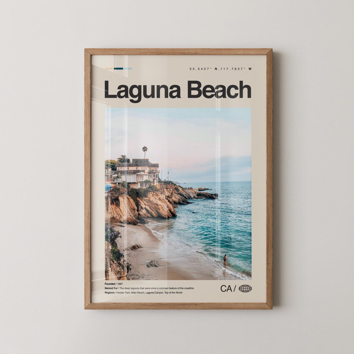 Laguna Beach California Cliff Ocean Waves City Photo Travel Poster