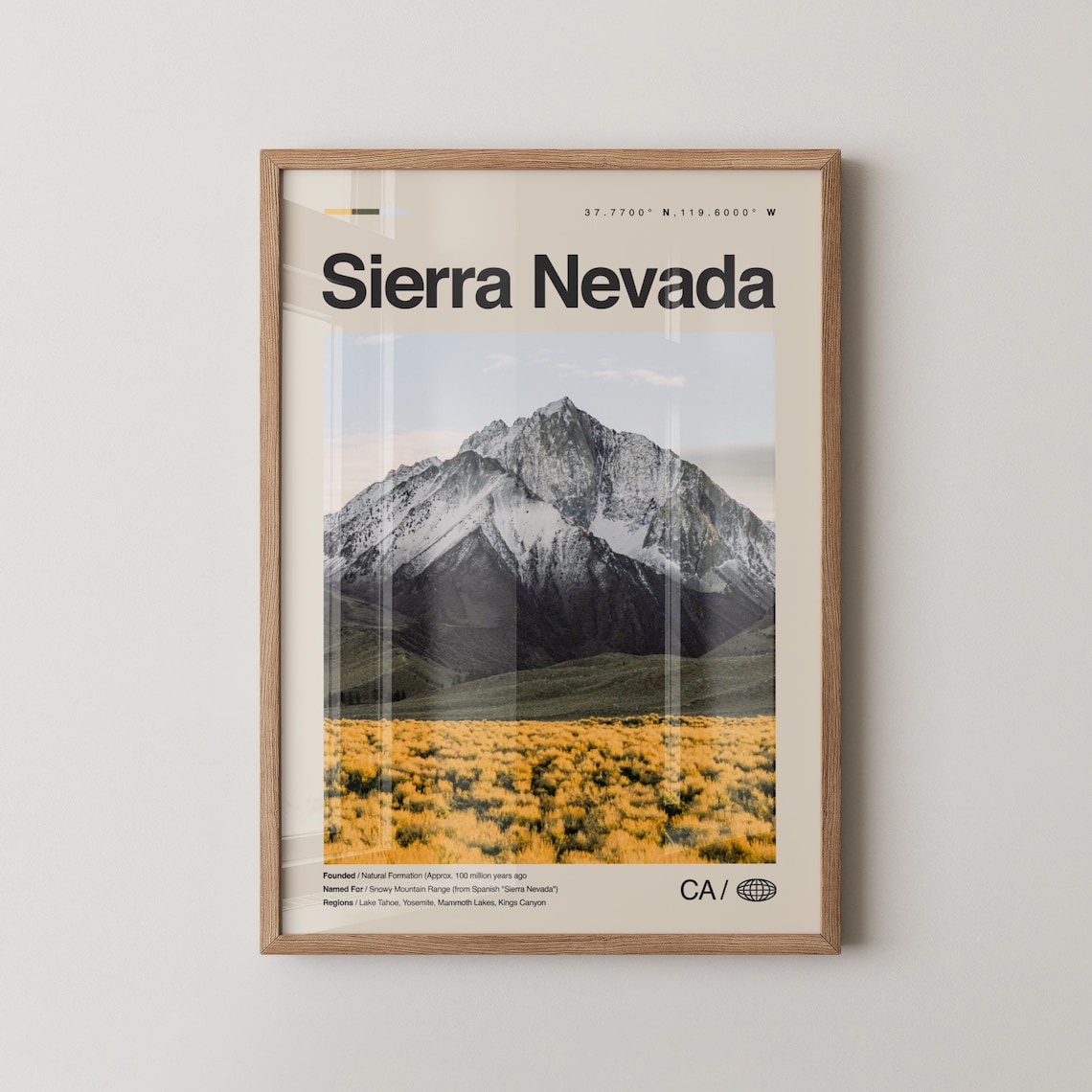 Sierra Nevada Snowy Mountain Peak Travel Poster Golden Meadow Photo