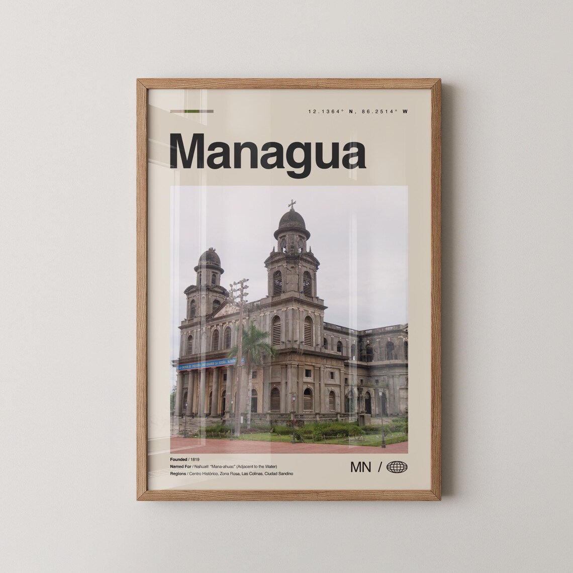 Managua Nicaragua Travel Poster Cathedral Photo Gift Wall Decor