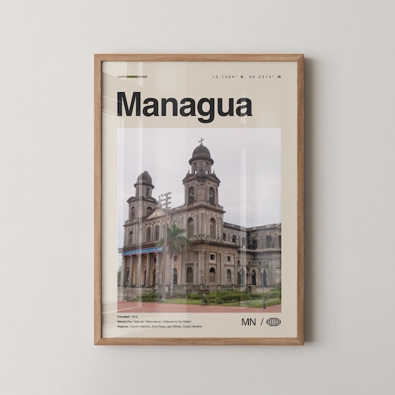 Managua Nicaragua Travel Poster Cathedral Photo Gift Wall Decor