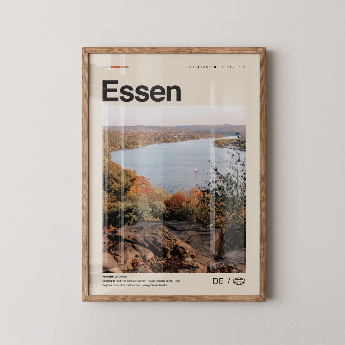 Essen Lake Autumn Trees Germany Photo Coordinates City Travel Poster