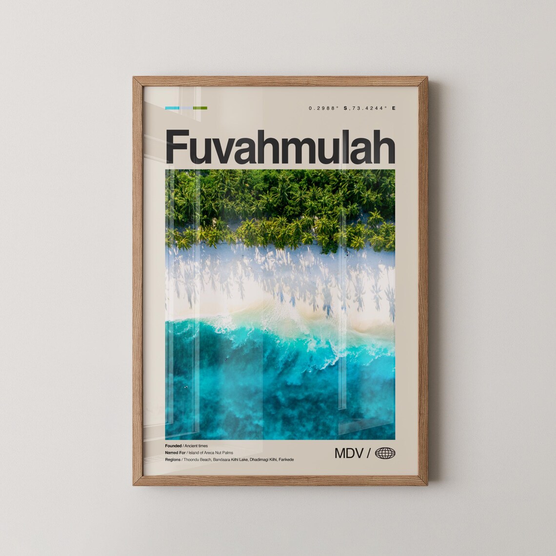 Fuvahmulah Maldives Aerial Beach Palm Photo Tropical Travel Poster