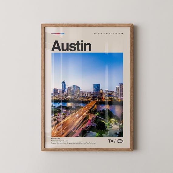 Austin Print Wall Art Poster Photo Dcor Map Texas
