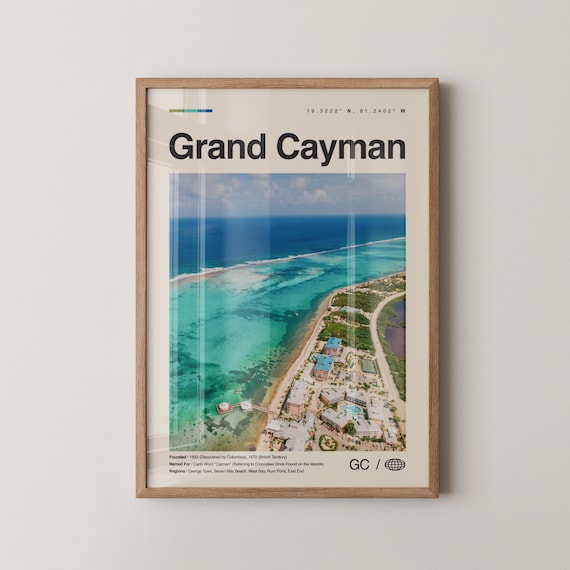 Grand Cayman Caribbean Aerial Coast Reef Photo Travel Poster