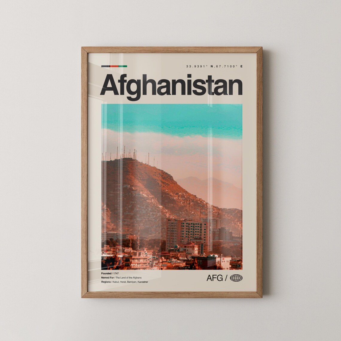 Afghanistan Kabul Skyline Photography Travel Poster With City Facts